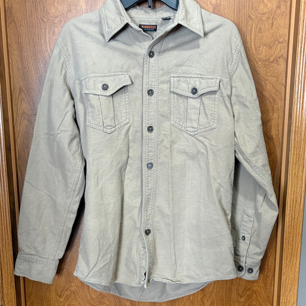 Men's Tan flannel feel button up shirt